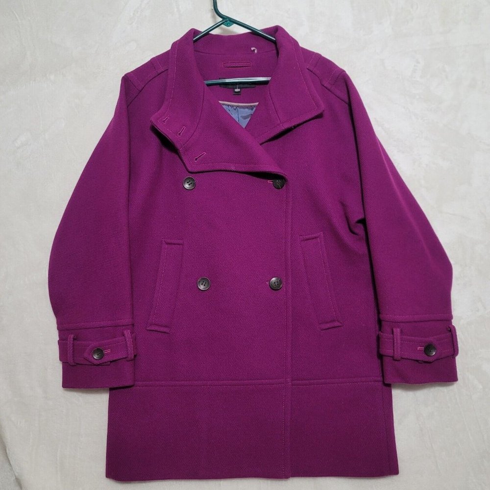 Andrew Marc Womens Coat Sz 6 Wool Double Breasted Peacoat Purple 75022